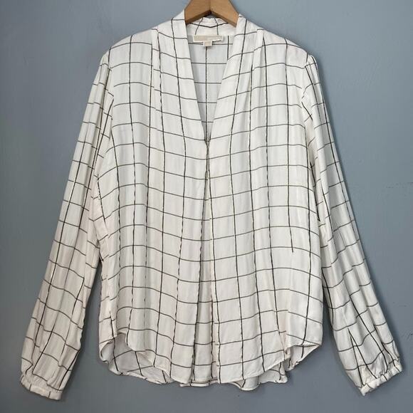 Michael Kors Shirt Size XL Ivory Windowpane Plaid White Metallic Gold Popover - Picture 1 of 10